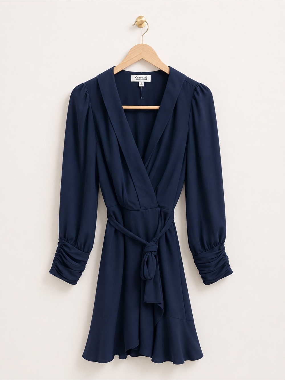 Nanette Lepore Wrap Dress-Size 8 Ruched Sleeve Tie Waist Mini Dress-Retails $158 - Picture 1 of 6